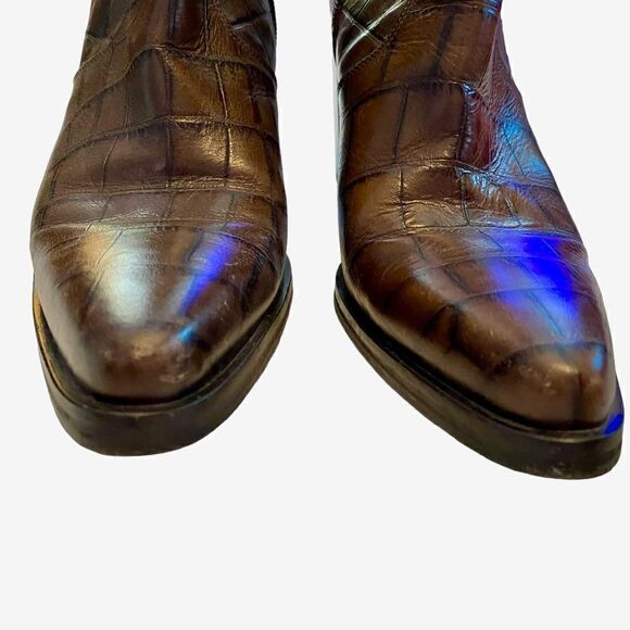 EUC Fabulous VicMatie Brown croc-embossed leather Cowboy Boots - Picture 2 of 9